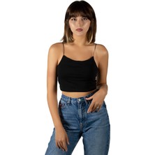 Terapi Men Kadın Siyah İp Askılı Crop Top Büstiyer Bluz Atlet 23K-TRP-CRP01
