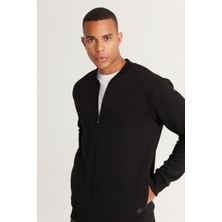 Altınyıldız Classics Erkek Siyah Standart Fit Normal Kesim Içi Polarlı 3 Iplik Kolej Yaka Pamuklu Sweatshirt Ceket