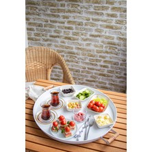 Kitchen Trend 51 cm Beyaz 37 cm Yeşil 2 Li Metal Yuvarlak Tepsi Sunum Tepsisi Çay Kahve Tepsisi