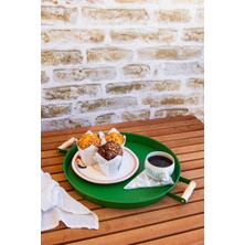 Kitchen Trend 51 cm Beyaz 37 cm Yeşil 2 Li Metal Yuvarlak Tepsi Sunum Tepsisi Çay Kahve Tepsisi