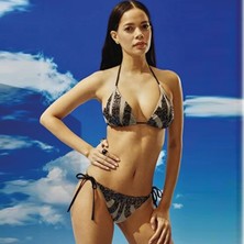 Bonesta Swimwear Siyah Pul Nakışlı Üçgen Bikini Takımı