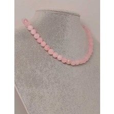 Pembe Kuvars Taşı Faset Kesim Kolye 8mm (Sabit Klipsli)