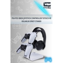 Crodle Beyaz Ahşap ve Siyah Metal Gaming Ps4 Ps5 Xbox Joystick Kontroller Tutucu ve Kulaklık Dikey Standı