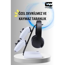 Crodle Beyaz Ahşap ve Siyah Metal Gaming Ps4 Ps5 Xbox Joystick Kontroller Tutucu ve Kulaklık Dikey Standı