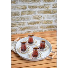 Kitchen Trend 51 cm Kırmızı 37 cm Beyaz 2 Li Metal Yuvarlak Tepsi Sunum Tepsisi Çay Kahve Tepsisi