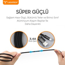 Lucatech Lightning Hızlı Şarj ve Data Kablosu 1 mt Örgü Tip Kırılmaz Kablo