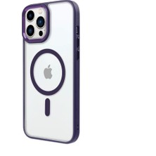 Casen iPhone 14 Pro Max Lüks Magsafe Kablosuz Şarj Mıknatıslı Mor Renkli Kılıf