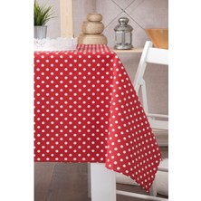 Zeren Home Puantiyeli Sıvı Geçirmez Keten Masa Örtüsü Kırmızı