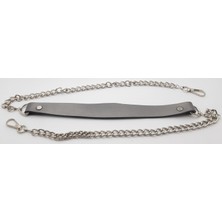 Be Beauty Gri Deri Saplı Gümüş Renk Zincirli 1 mt Çanta Sapı