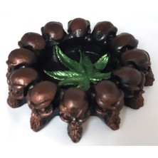 Be Beauty Bronz Renk Kuru Kafalı Içi Canabis Yapraklı Dekoratif Küllük Biblosu