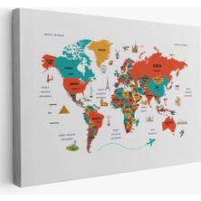 Doğal Tercih Türkçe Dünya Haritası Kanvas Tablo Ülke-Başkentli Öğretici ve Sembollü 2290