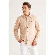 Altınyıldız Classics Erkek Bej Slim Fit Dar Kesim Klasik Yaka Pamuklu Gömlek