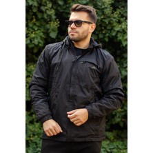 Azıcık Akıllı Erkek Siyah Suya Dayanıklı Rüzgar Geçirmez Çıkarılabilir Kapüşonlu Balıkçı Motorcu Mont 23EMNTR860