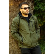 Azıcık Akıllı Erkek Haki Suya Dayanıklı Rüzgar Geçirmez Çıkarılabilir Kapüşonlu Balıkçı Motorcu Mont 23EMNTR860