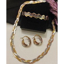 Sones 3 renkli Kolye Küpe ve Bilekilk Çelik Takı Seti | Sns500324