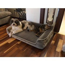 Viscopet Gerçek Kadife Premium Sofa Blok Visko Sungerli Alezli Fermuarlı Yıkanabilir Köpek Yatağı S-Vizon