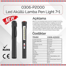 Brio Mıknatıslı Kalem Led Lamba Micro Usb Girişli Oto Tamirci Lambası, El Feneri 7 + 1 Kalem Lamba