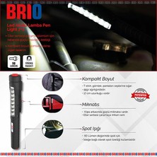 Brio Mıknatıslı Kalem Led Lamba Micro Usb Girişli Oto Tamirci Lambası, El Feneri 7 + 1 Kalem Lamba