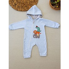 Denizcik Ef Çizgi Boy Fermuarlı Hayvanlar Alemi Nakışlı Kapşonlu Kız Erkek Bebek Tulumu