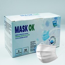 Mask Ok Maskok 3 Katlı Telli Beyaz Koruyucu Maske 50 Adet