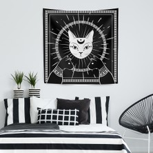 Jwk Home Ay Yüzlü Kara Gece Kedi Duvar Örtüsü Ve Çift Taraflı Kırlent Takım (2'Li) - 140 x 140