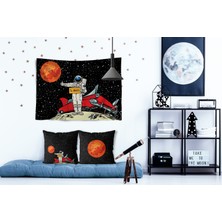 Jwk Home Go To Mars Siyah Duvar Örtüsü Ve Çift Taraflı Kırlent Takım (2'Li) - 100 x 140