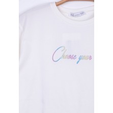 Miniğimin Cicileri Dantel Detaylı Choose Baskılı Ekru Tşört