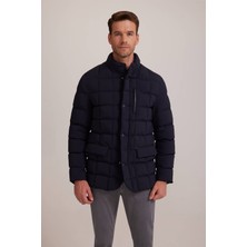 Ysf Erkek Lacivert Regular Fit Hakim Yaka Gizli Kapüşonlu Kaban