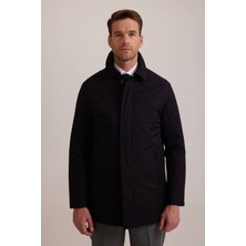 Ysf Erkek Siyah Regular Fit Yan Cep Fermuarlı Kaban