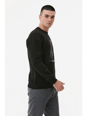 FullaModa Baskılı Bisiklet Yaka Oversize Sweatshirt