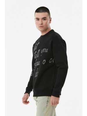 FullaModa Baskılı Bisiklet Yaka Sweatshirt