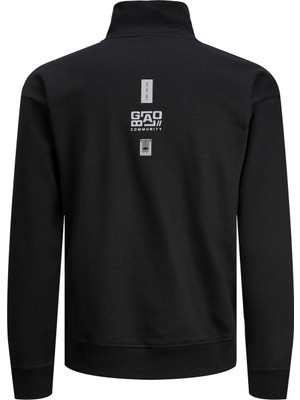 Jack & Jones Dik Yaka Regular Fit Siyah Erkek Sweatshirt 12242262