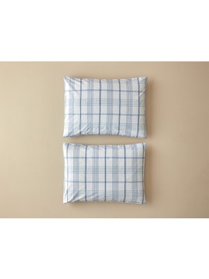 English Home Glen Check Kolay Ütülenir 2'li Yastık Kılıfı 50X70 cm Mavi