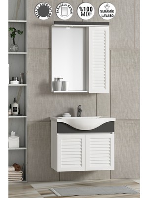 Özceden Lilyum Banyo Dolabı Takımı 55 cm Panjur Balon Kapak Renkli Panel