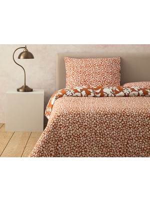 English Home Grandiflora Dijital Baskılı Soft Cotton Tek Kişilik Nevresim Seti 160X220 cm Terracotta