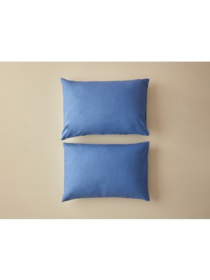 English Home Textured Plain Kolay Ütülenir 2'li Yastık Kılıfı 50X70 cm Mavi
