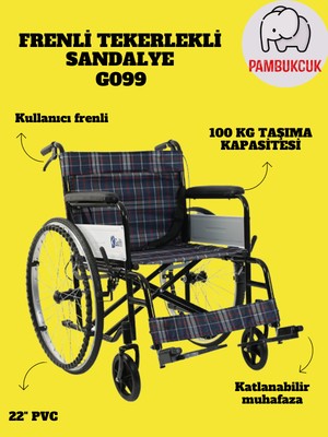 Pambukcuk Rekafatçi Frenli Ekonomik Manuel Tekerlekli Sandalye G099