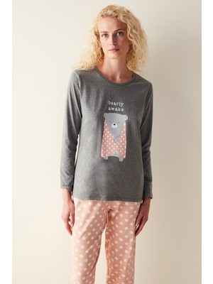 Penti Awake Uzun Kollu Gri Pijama Set