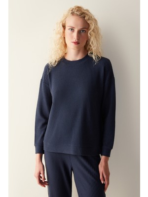 Lilah Waffle Lacivert Sweatshirt Lacivert Pijama Üstü