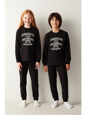 Penti Unisex Çocuk Wonderful Kid Slogan Baskılı Pamuklu Pijama Takımı