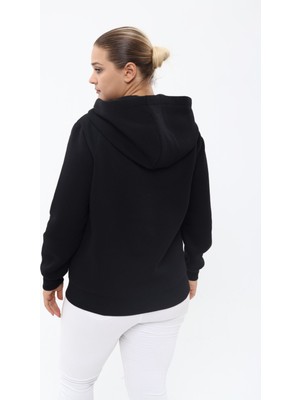 Piano Luce  Kadın Büyük Beden Cepli Kapşonlu Sweatshirt Siyah PLWM23SWT01