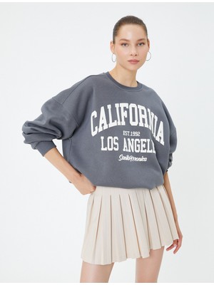 Koton Kolej Sweatshirt Şardonlu Rahat Kalıp Uzun Baskılı