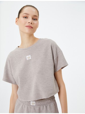 Koton Koton Crop Pijama Üst Dokulu Kısa Kollu Bisiklet Yaka