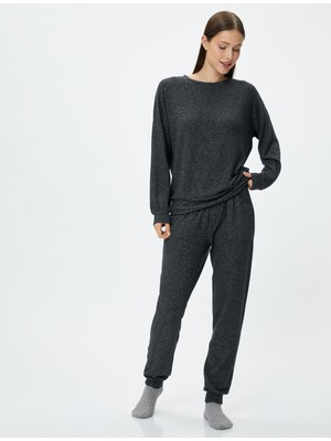 Koton Pijama Üstü Bisiklet Yaka Uzun Kollu Viskon Karışımlı