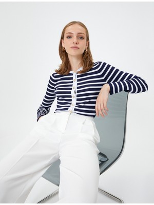 Koton Triko Hırka Gold Düğmeli Fitilli Bisiklet Yaka