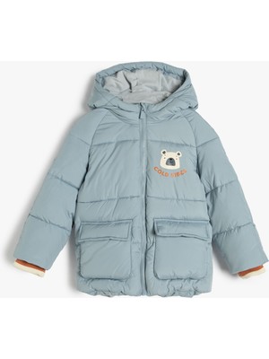 Koton Şişme Mont Kapşonlu Fermuar Kapamalı Polar Astarlı Cepli Lastik Kollu