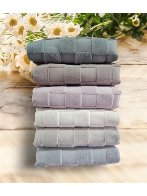 Pupilla Jakarlı Bukle Damalı 6'Lı Ayak Havlu Seti 50*70cm