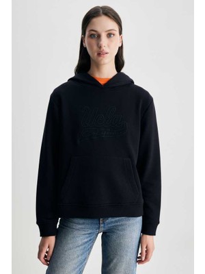 Ucla Deborah Siyah Kapüşonlu Nakışlı Standard Kadın Sweatshirt