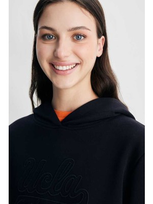 Ucla Deborah Siyah Kapüşonlu Nakışlı Standard Kadın Sweatshirt