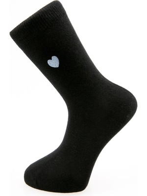 Cozzy Socks 4'lü Siyah Kalp Nakışlı Soket Çorap